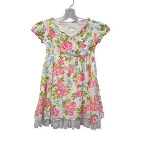 Garnet Hill Girl 6 Floral Short Slleve Dress Tulle Hem.3869